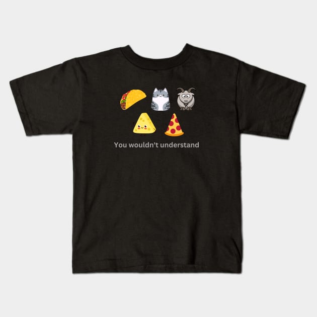 Taco Cat Goat Cheese Pizza Kids T-Shirt by Enacted Designs